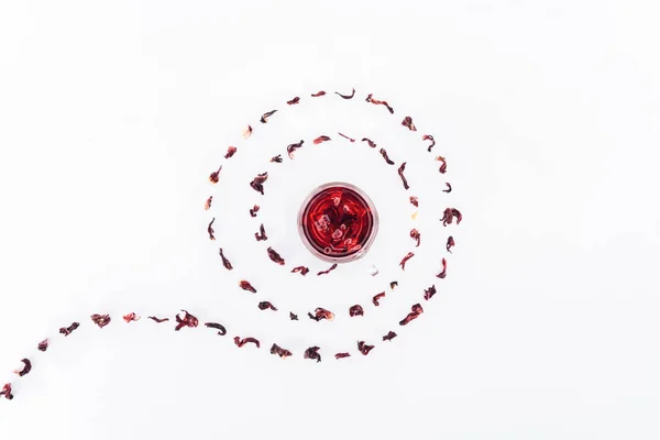 Top View Cup Hibiscus Tea Spiral Isolated White — Stock Photo, Image