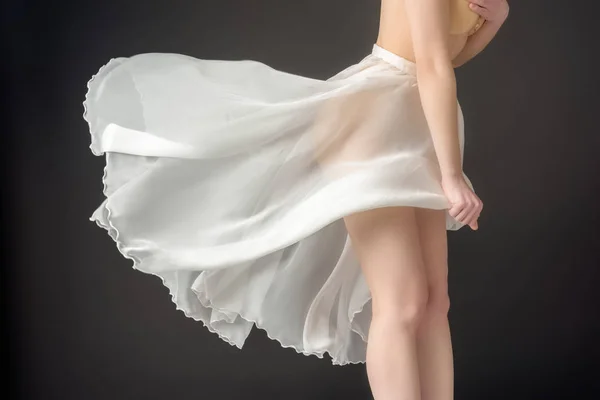 Cropped View Elegant Girl Waving Chiffon Skirt Isolated Grey — Stock Photo, Image
