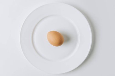 kahverengi yumurta beyaz arka plan üzerinde beyaz plaka üzerinde döşeme