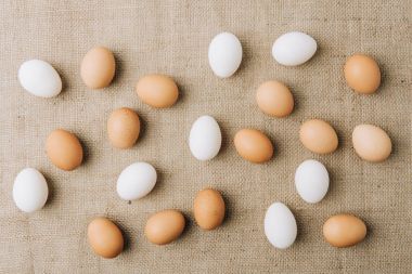 Beyaz ve kahverengi yumurta scatterd Sim Tarih