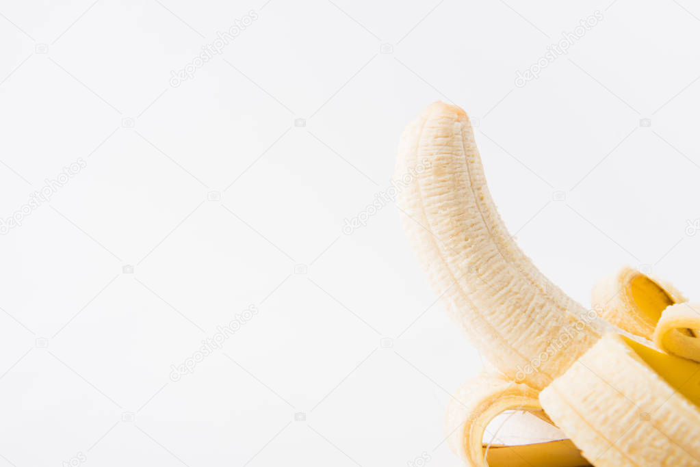 raw peeled banana isolated on white background   