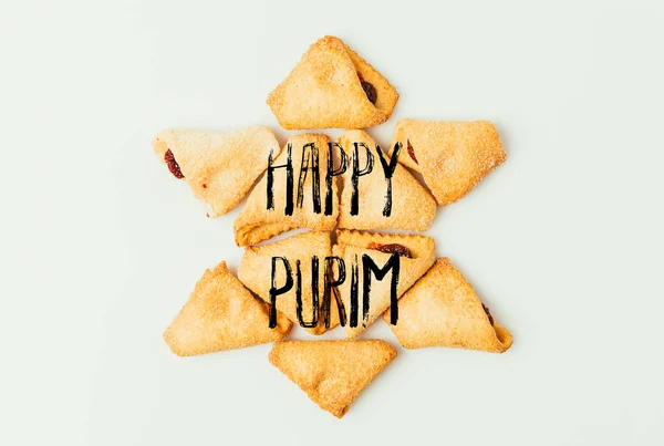 Csillag Cookie Kat Elszigetelt Szürke Purim Ünnep Koncepció Készült Felülnézet — Stock Fotó