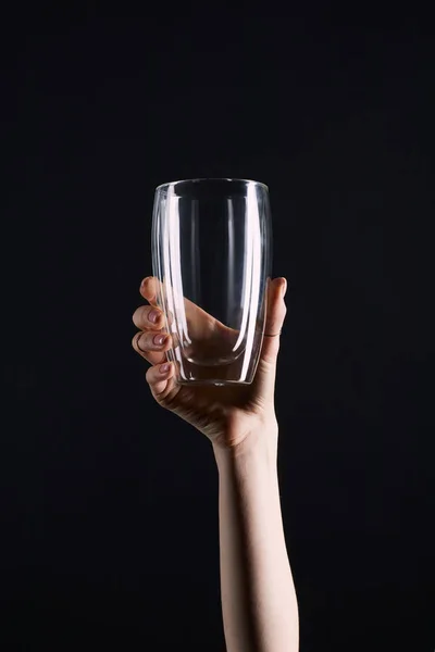 Cropped Shot Woman Holding Empty Glass Isolated Black — Free Stock Photo