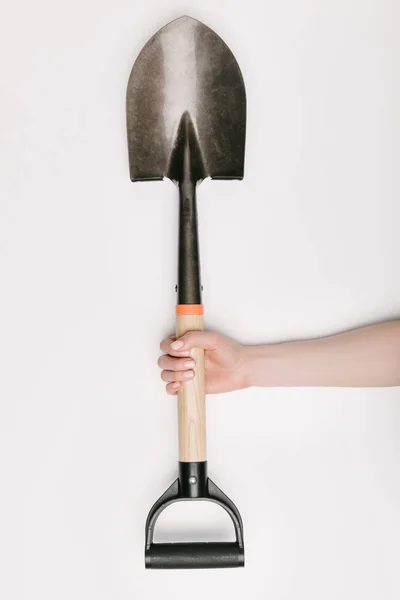 Partial View Female Hand Shovel Isolated White — Stock Photo, Image