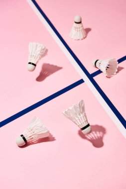 Pembe yüzeyde mavi çizgileri olan Badminton mekik horozları 