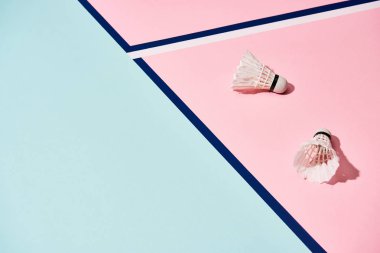 Pastel yüzeyde mavi çizgileri olan Badminton mekik horozları