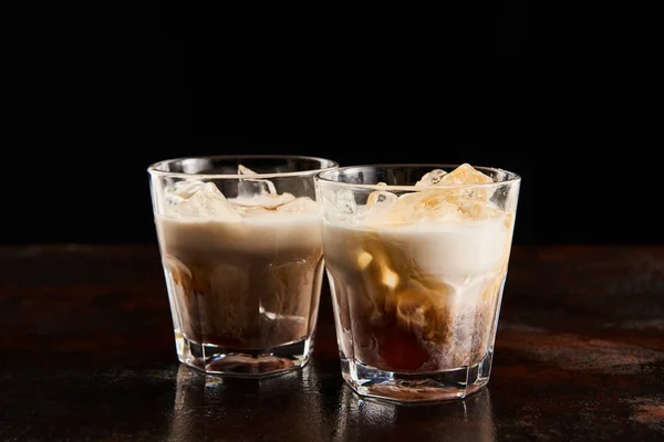 Fresh White Russian Cocktail Glasses Isolated Black — Stock Photo, Image