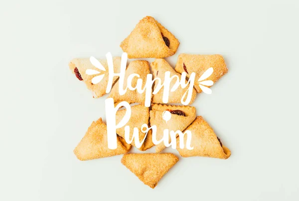 Top view of star made of cookies isolated on grey, purim holiday concept — Stock Photo