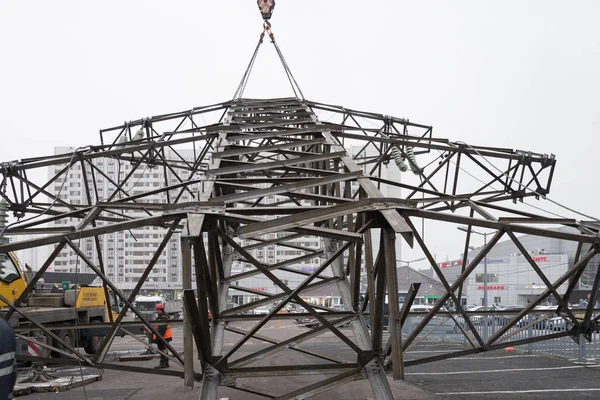 Moskou Rusland December 2017 Ontmanteling Van Torens Van Hoogspanning Lijnen — Stockfoto