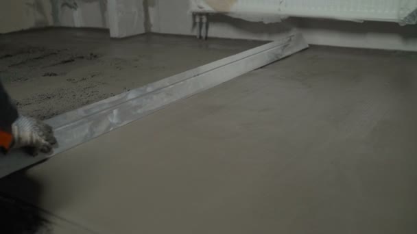 Leveling The Floor With A Spatula Builder Smoothing Wet Mortar On