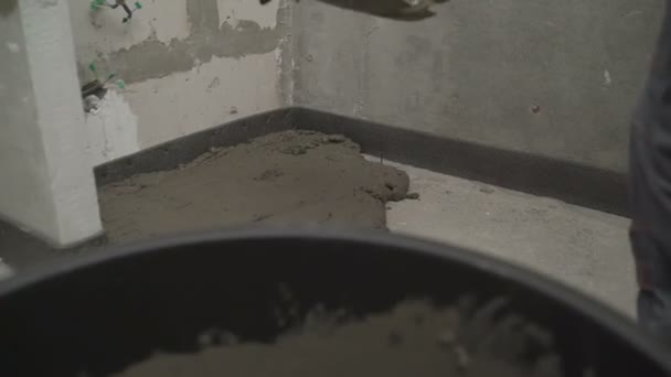 Worker Levels Floor Apartment Worker Puts Bulk Screed Cement Floor