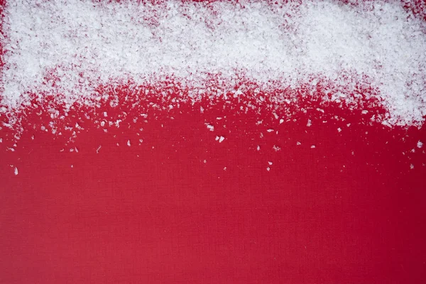 Red christmas background with snow borders. Winter, Christmas mockup. Copy space. — Stock Photo, Image