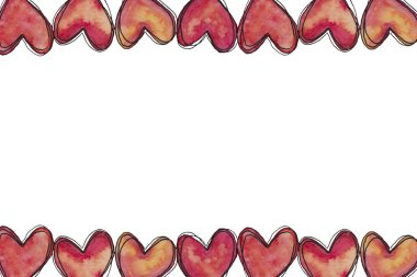 Sevgililer Günü 'nde elle boyanmış suluboya pembe karalama kalpler.