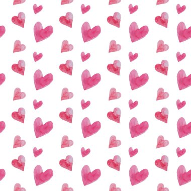 Sevgililer Günü kalpleri, suluboya el pembe kalp boyama, kusursuz desen.