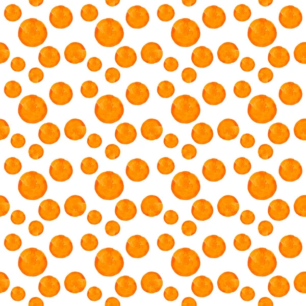 Zaokrąglone plamy akwareli wzór kropek. Płynny wzór z pomarańczowymi kropkami na białym tle. Ręcznie rysowane abstrakcyjne tapety — Zdjęcie stockowe