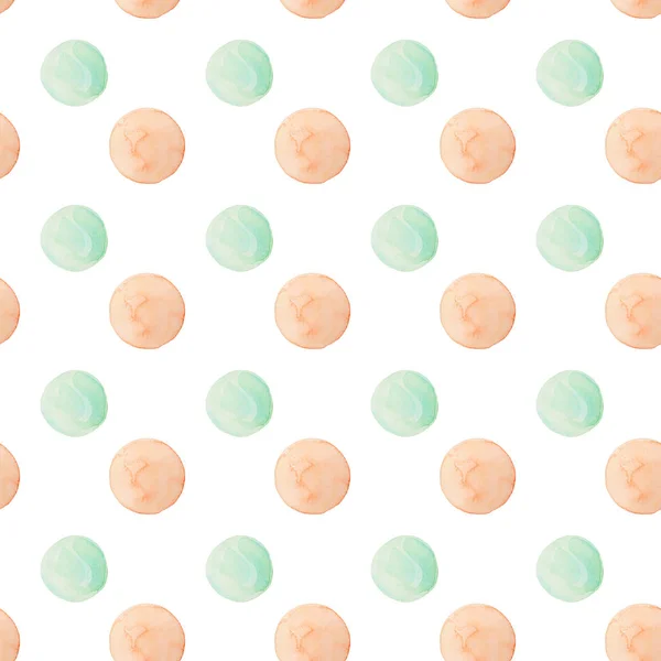 Watercolor round dots pattern. Seamless hand drawn pattern with soft pink and blue dots on white background. Hand drawn abstract wallpaper