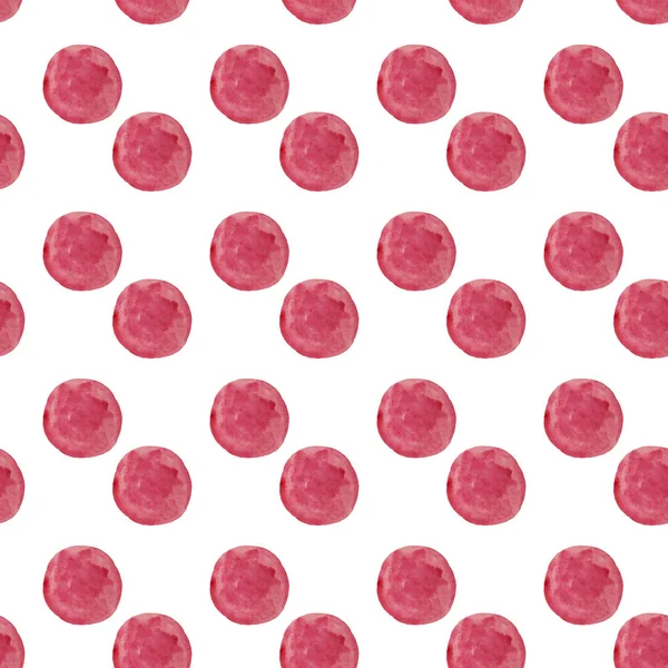 Zaokrąglone kropki akwarelowe. Płynny ręcznie rysowane wzór z różowymi kropkami na białym tle. Ręcznie rysowane abstrakcyjne tapety — Zdjęcie stockowe
