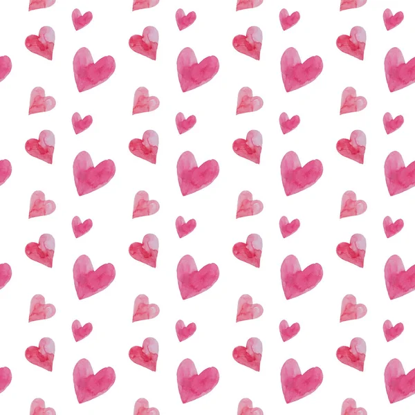 Corazones del día de San Valentín, acuarela pintando a mano corazones rosados, patrón sin costuras . — Foto de Stock