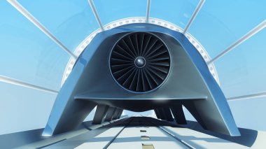 Monoray fütüristik tren Tüneli'nde. 3D render