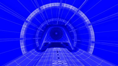 Fütüristik tren pili manyetik parça, blueprint arka plan. 3D render