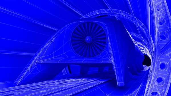 Futuristische trein module op magnetische koers, blauwdruk achtergrond. 3D-rendering — Stockfoto