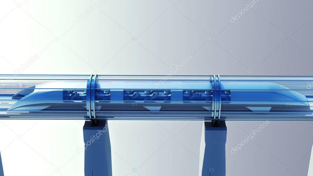 monorail futuristic train in tunnel. 3d rendering