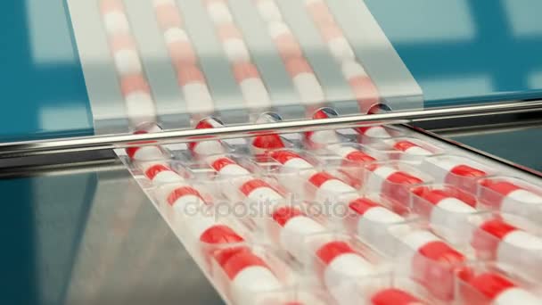 Produkce drog. Farmaceutické stroje pro medicínu produkce pilulky. SlowMotion — Stock video