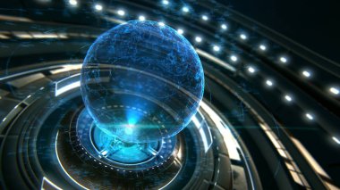 Dijital olarak bağlı dünya kavramı. 3D çizim