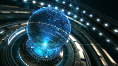 Dijital olarak bağlı dünya kavramı. 3D çizim