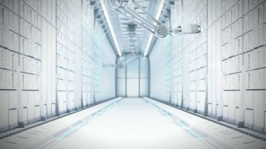 Fütüristik sunucu odası 3d çizim