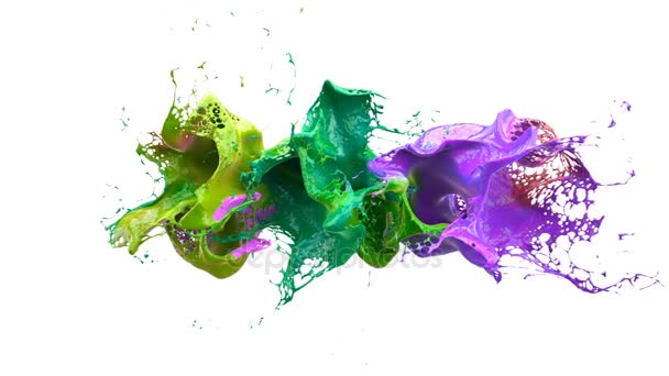 Liquidi colorati d esplode in spruzzi su sfondo bianco con canale alfa, rallentamento. Codec ProRes 422 — Video Stock