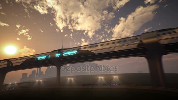 Monorail futuristische trein in tunnel. 3D illustratie — Stockvideo