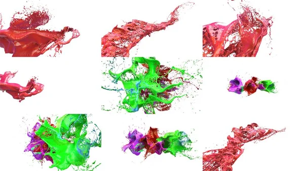 Tinták fröccsenése fehér háttérben 3D-s illusztráció készlet — Stock Fotó