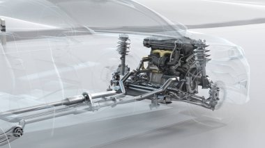 Şehir araba yapı genel bakış sürüş sırasında. 3D çizim