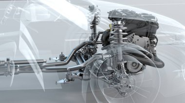 Şehir araba yapı genel bakış sürüş sırasında. 3D çizim