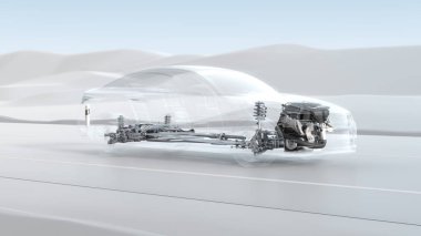 Şehir araba yapı genel bakış sürücü sırasında soyut. Opaklık tasarım 3d çizim