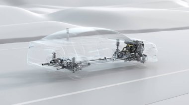 Şehir araba yapı genel bakış sürücü sırasında soyut. Opaklık tasarım 3d çizim