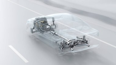 Şehir araba yapı genel bakış sürücü sırasında soyut. Opaklık tasarım 3d çizim