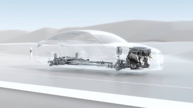 Şehir araba yapı genel bakış sürücü sırasında soyut. Opaklık tasarım 3d çizim