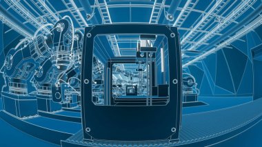 Robotik Kol 3D yazıcı üzerinde Konveyör bant montaj 3d çizim