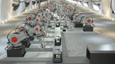 Robotik Kol 3D yazıcı üzerinde Konveyör bant montaj 3d çizim