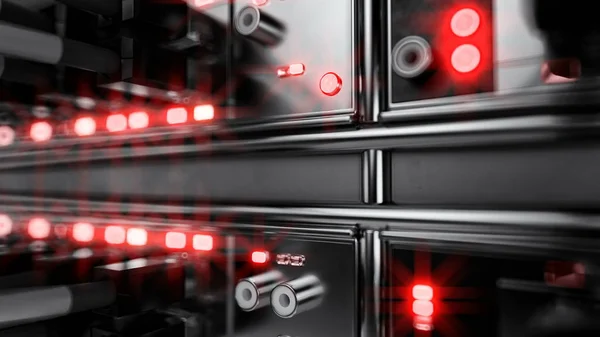 Luci e connessioni sul server di rete. Illustrazione 3d — Foto Stock