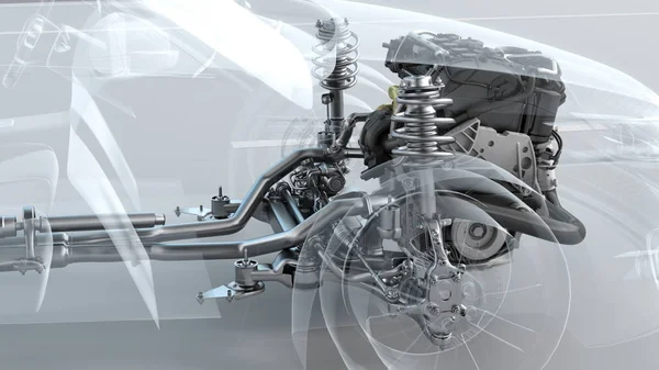 Şehir araba yapı genel bakış sürüş sırasında. 3D çizim