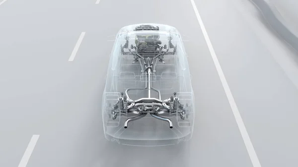 Огляд структури міського автомобіля під час водіння зверху. 3d ілюстрація — стокове фото