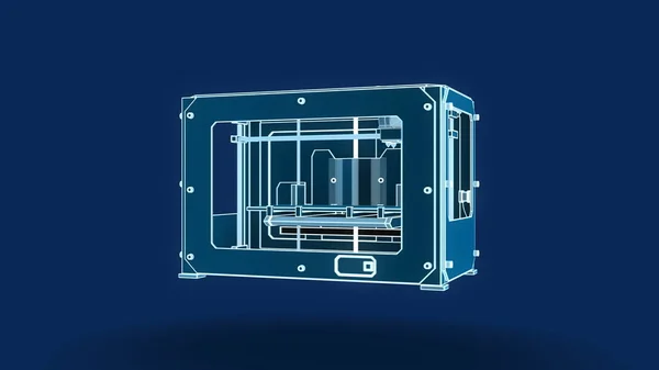 3D nyomtató drót stílusban, 3D-s illusztráció — Stock Fotó