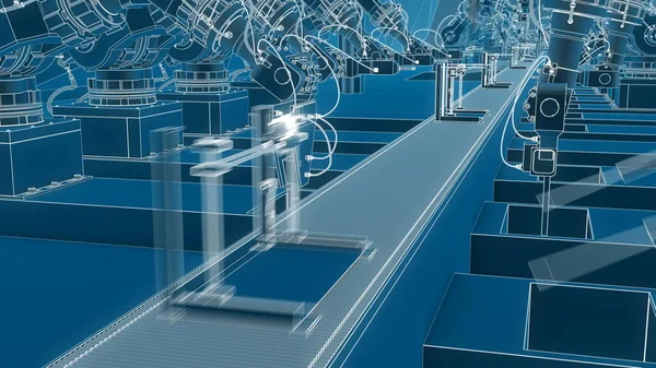 Robotik Kol 3D yazıcı üzerinde Konveyör bant montaj 3d çizim