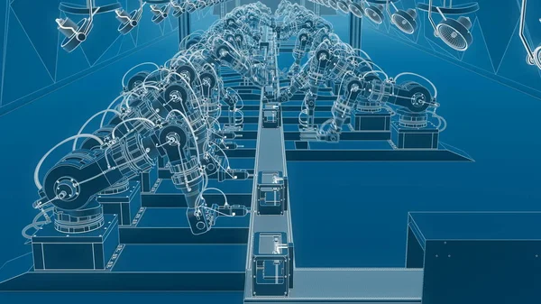 Robotik Kol 3D yazıcı üzerinde Konveyör bant montaj 3d çizim