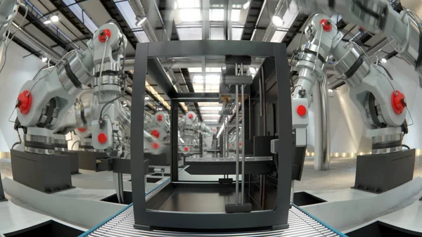 Robotik Kol 3D yazıcı üzerinde Konveyör bant montaj 3d çizim