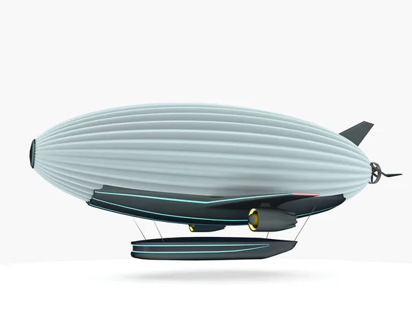 Fly πλοίο μπαλόνι απομονώνονται σε wnite. Μελλοντικές πρωτότυπο μοντέλο. 3D απεικόνιση. — Φωτογραφία Αρχείου