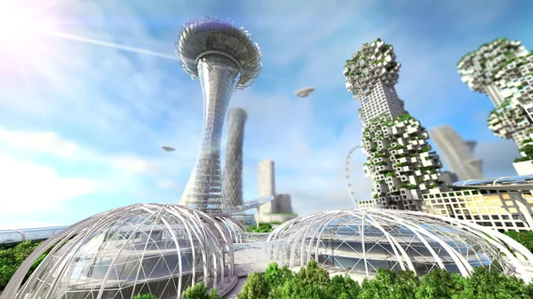 Concetto futuro skyline della città. Futuristico concetto di business vision. Illustrazione 3d — Foto Stock